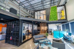 Full view of Eldorado Climbing Walls shipping container office space built by ROXBOX Containers.