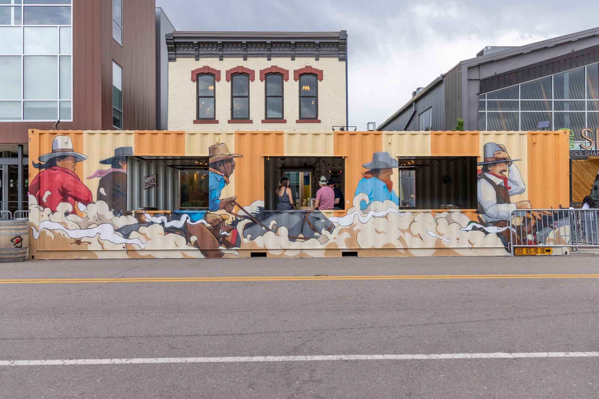 ROXBOX Containers shipping container patio built for Odell Brewing Co. in the RiNo Art District of Denver, Colorado.