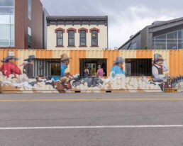 ROXBOX Containers shipping container patio built for Odell Brewing Co. in the RiNo Art District of Denver, Colorado.