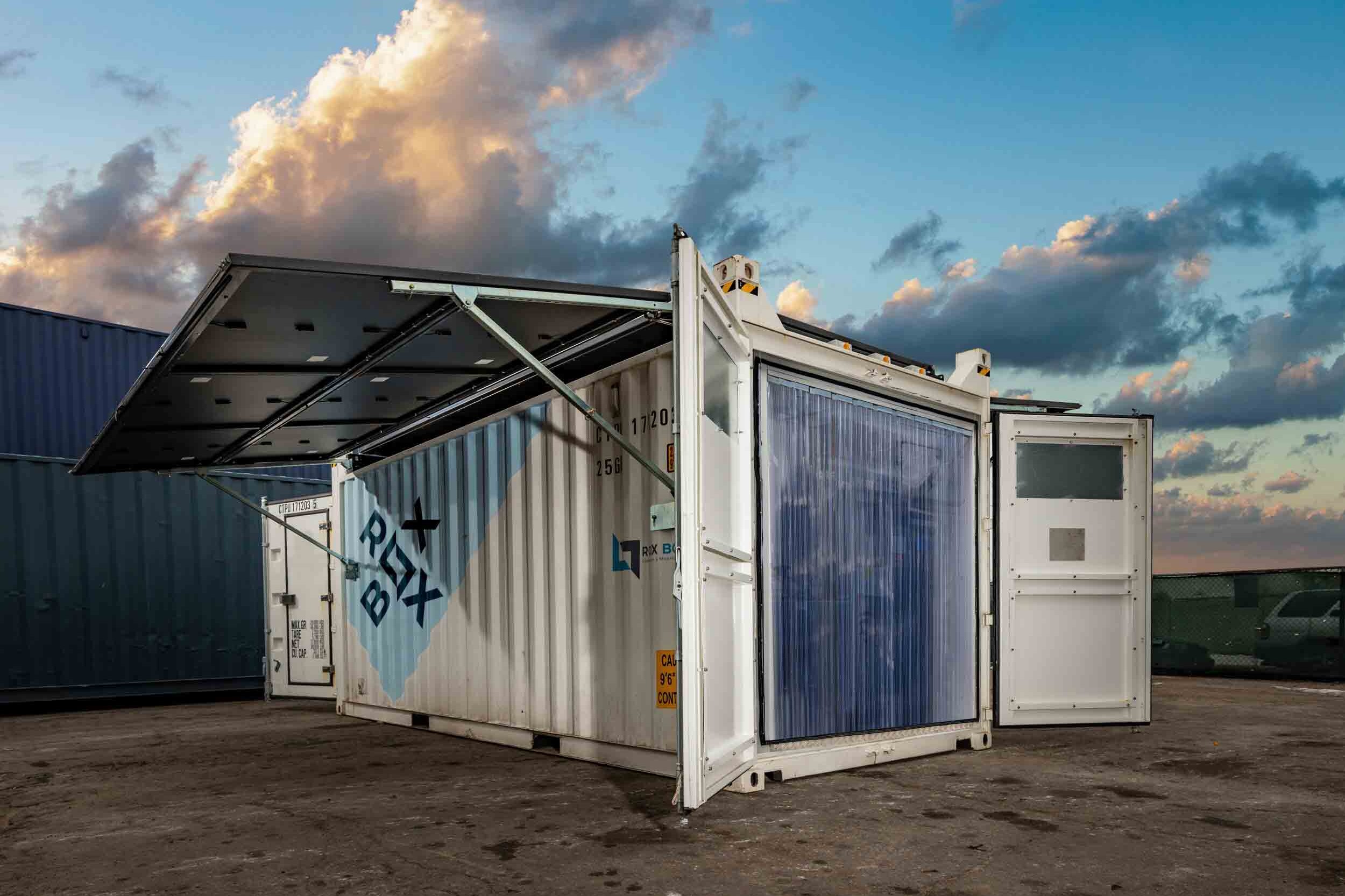 ROXBOX Containers 20' HELIOS Solar shipping container refrigeration unit.