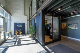 View of Eldorado Climbing Walls shipping container office space built by ROXBOX Containers.