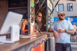 Custom shipping container bar built by ROXBOX Containers for Two Parts Denver.