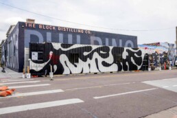 The Block Distilling Company custom shipping container patio seating area built by ROXBOX Containers.