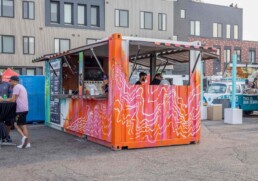 Custom shipping container bar built by ROXBOX Containers for Two Parts Denver.