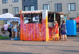 Custom shipping container bar built by ROXBOX Containers for Two Parts Denver.