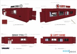 Renderings of Left Hand Brewing Company's custom shipping container bar built by ROXBOX Containers.