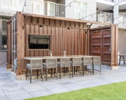 Price Development Group custom shipping container patio bar built by ROXBOX Containers.