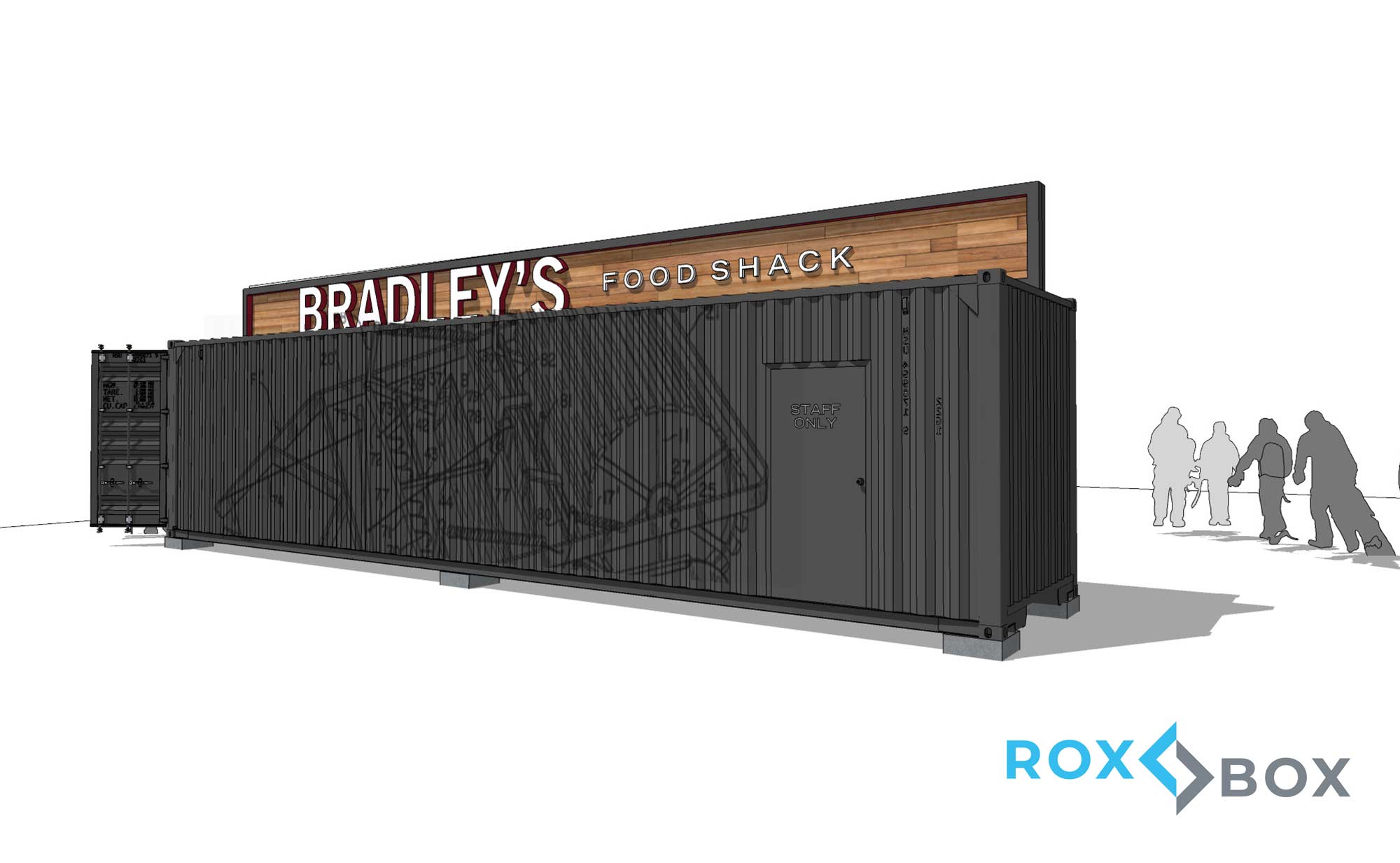 Conceptual rendering of Bradley's custom shipping container kitchen at Winter Park Resort built by ROXBOX Containers.